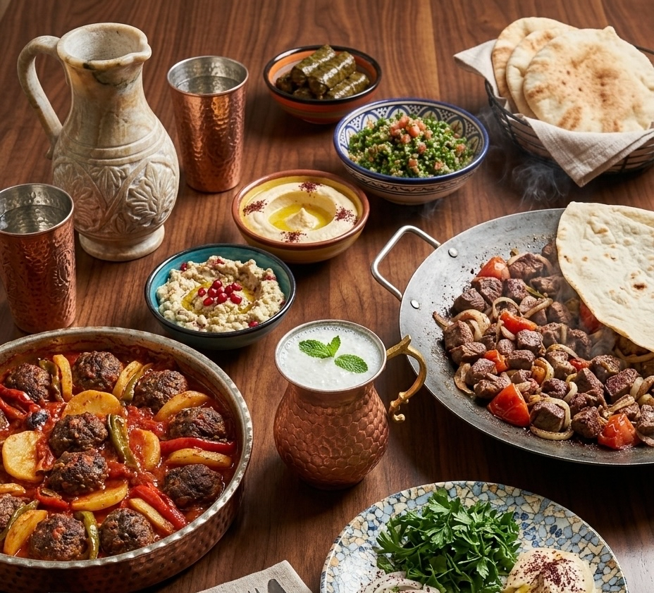 مقبلات ومازات عربية في مطعم مشاوي سنابل المدينة في عمان